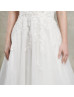 Plunging V Neck Ivory Lace Sparkle Tulle Open Back Wedding Dress